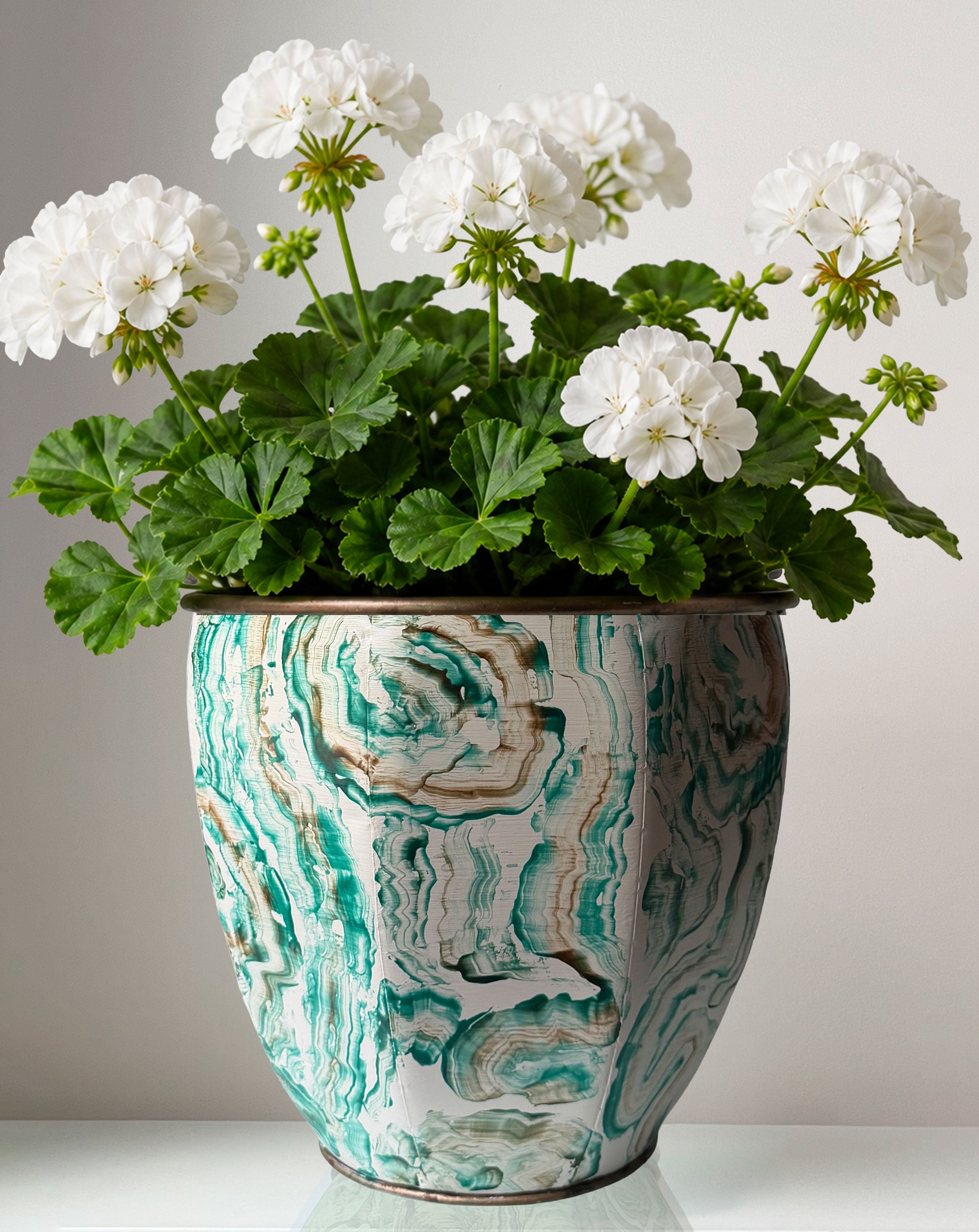 Faux Agate Planter - Verdigris