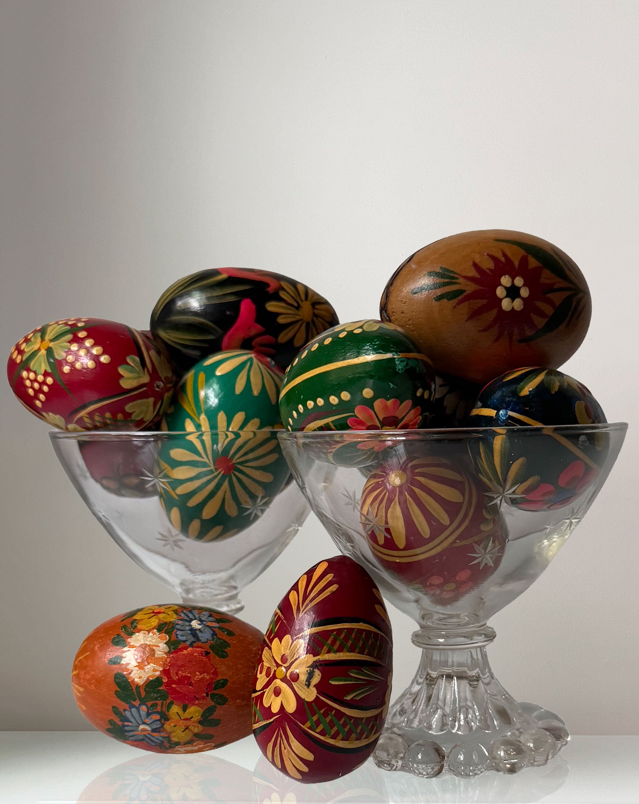 Collection of 12 Handpainted Polish Wooden Eggs