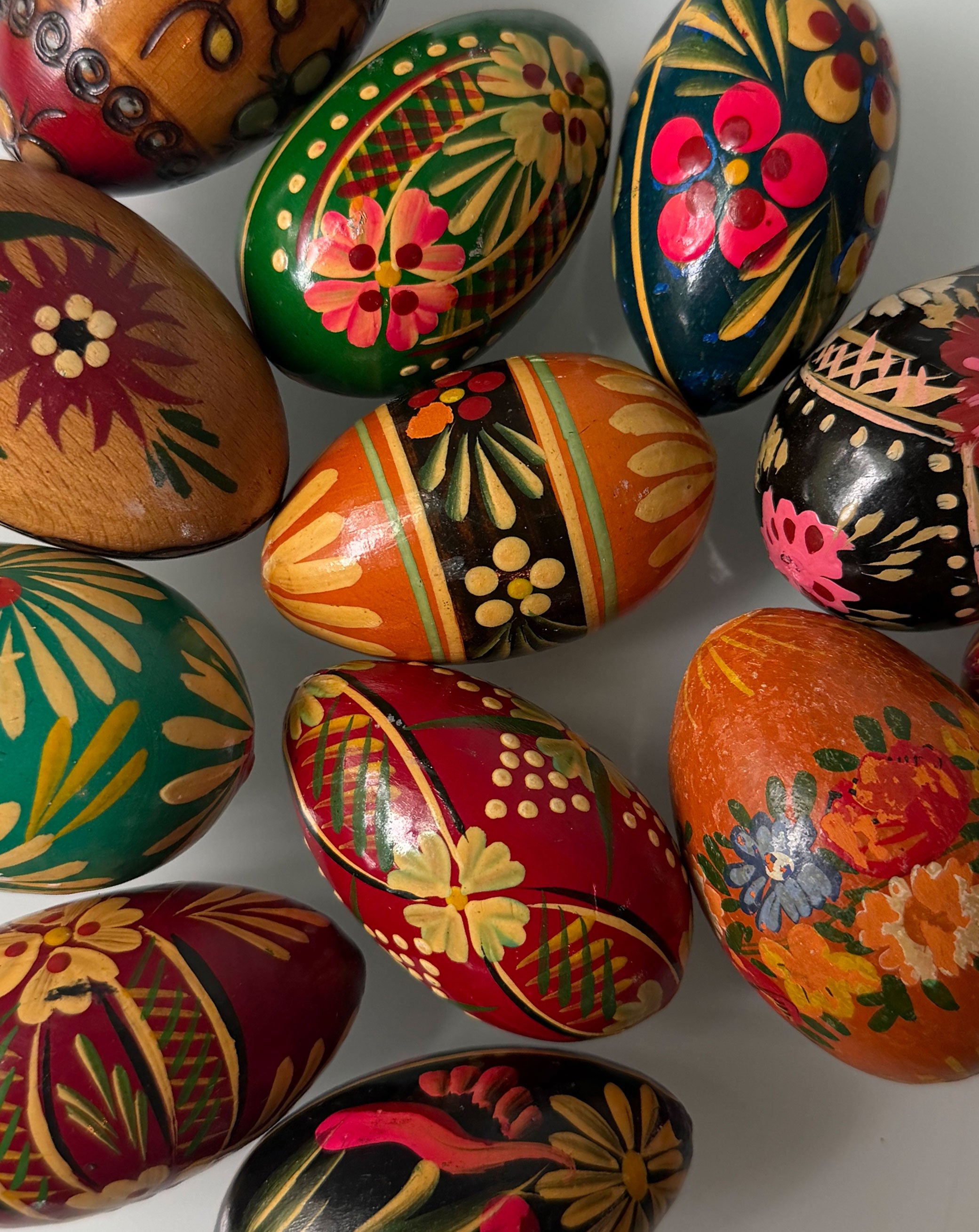Collection of 12 Handpainted Polish Wooden Eggs